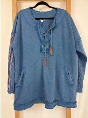 Sundance Blue Southwestern Inspired Embroidered Tunic Top - Size XXL